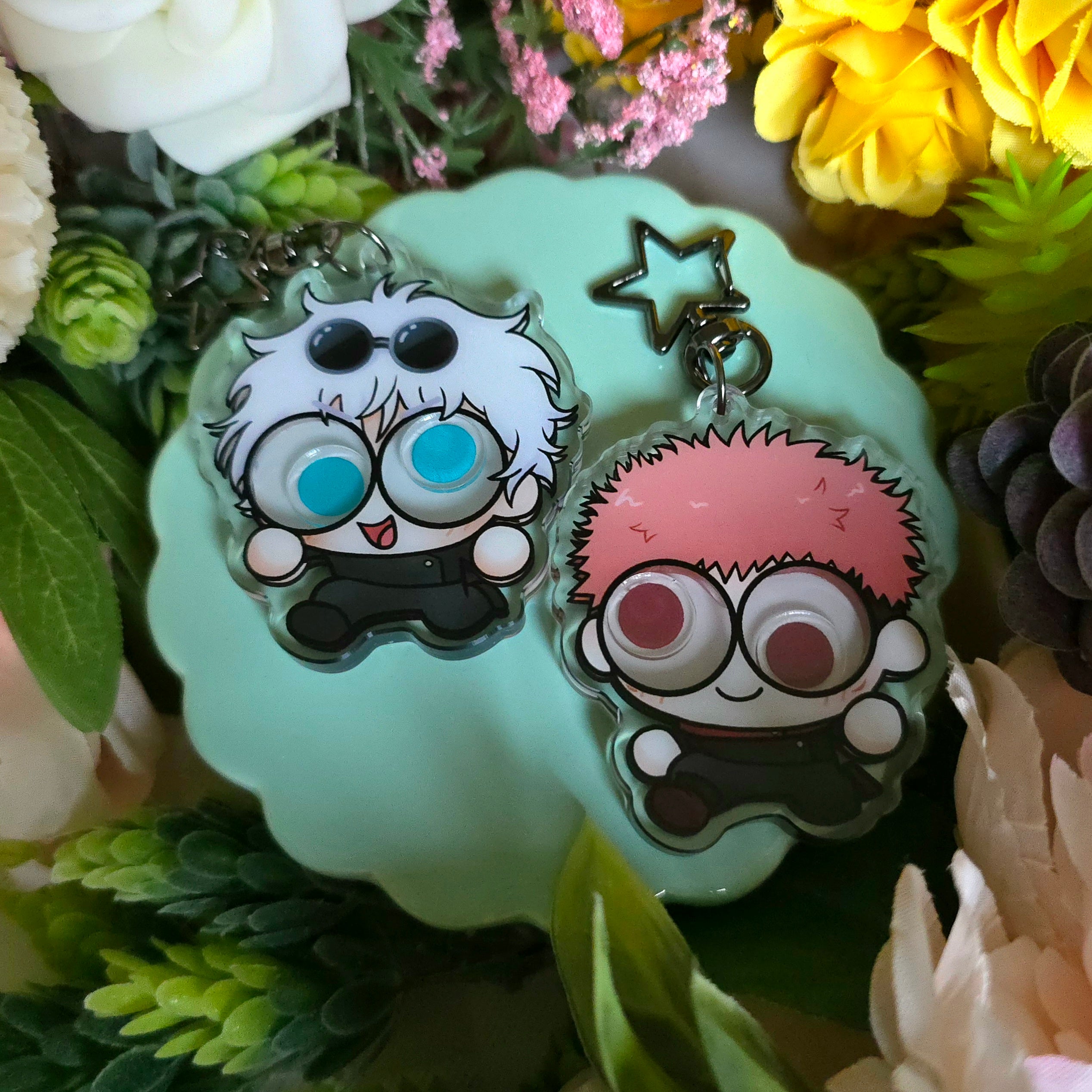 Satoru Gojo and Yuji Itadori 2.5" Googly Eye Shaker Keychains