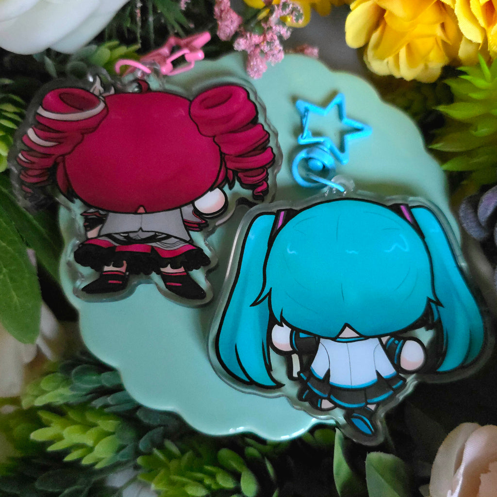 Hatsune Miku and Kasane Teto 3" Googly Eye Shaker Keychains