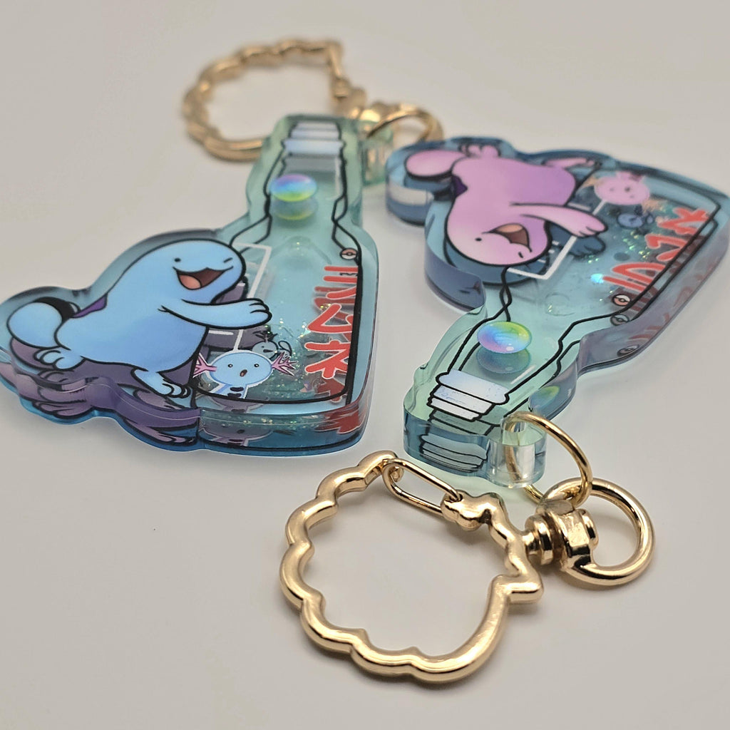 Wooper Quagsire Ramune Liquid Glitter Shaker Keychain